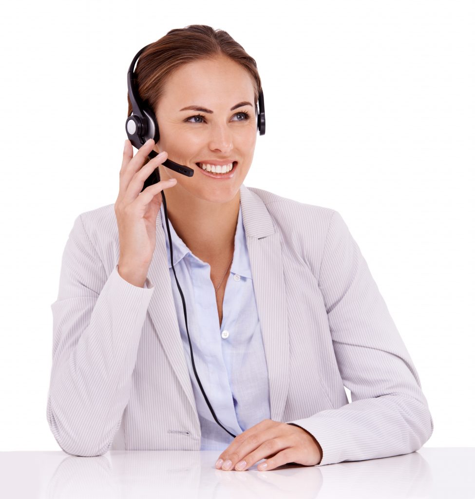 Dolmetscherin mit Headset für Telefondolmetschen und Onlinedolmetschen